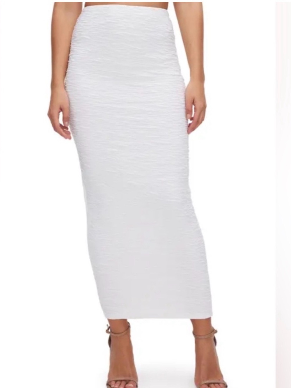 Good American Wide Scrunchie Textured Maxi Skirt Ivory | Size 3 = L | Bodycon Cr
